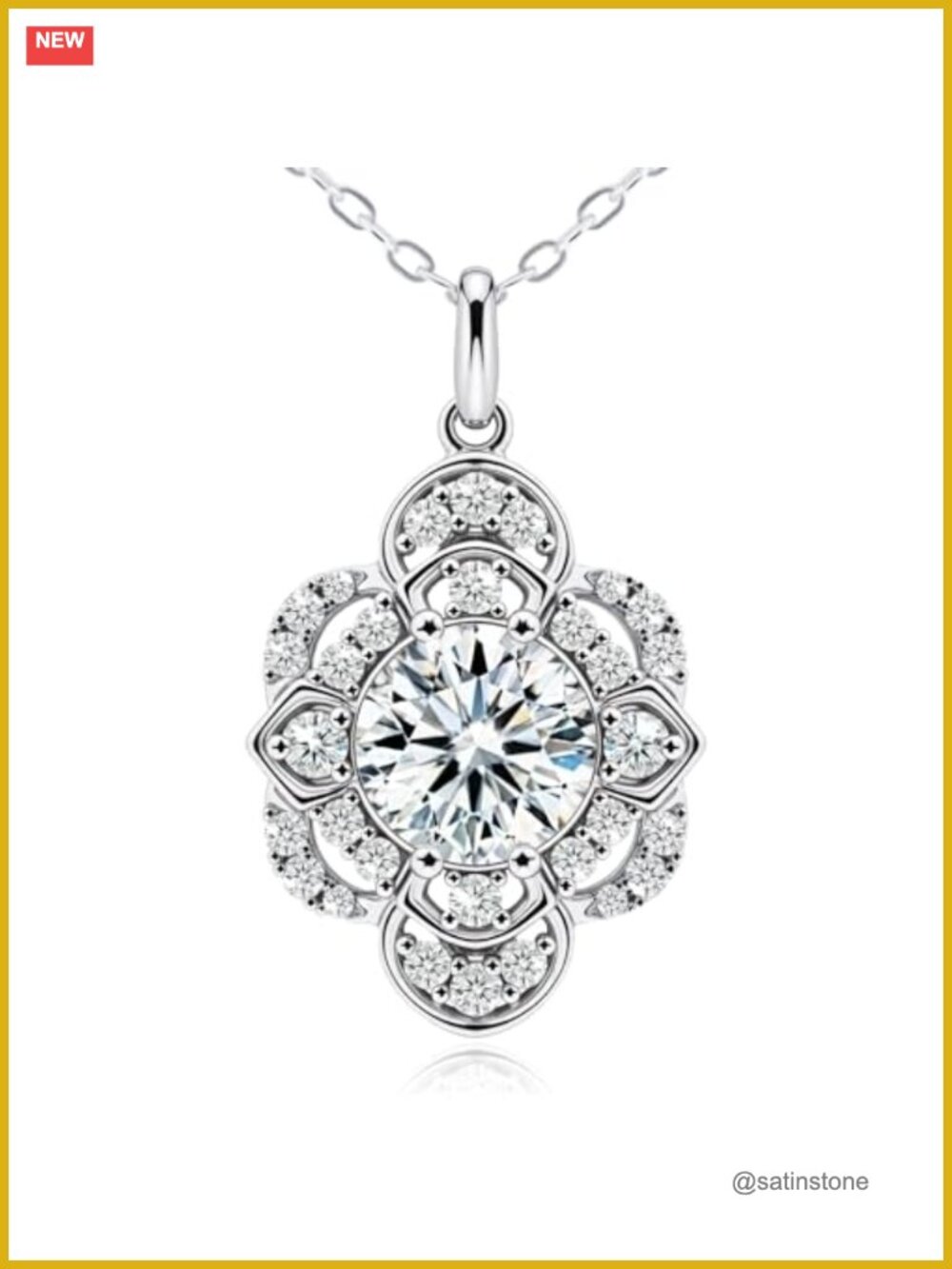 Moissanite Pendant Necklace 925 Sterling Silver Platinum Plated 18in